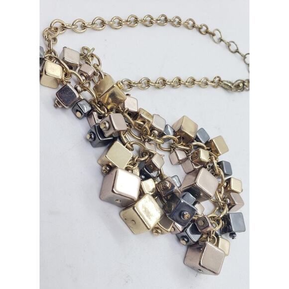 Vintage MCM Necklace Mixed Metal Square Bead Dangle Mod Brutalist Geometric - Picture 8 of 9